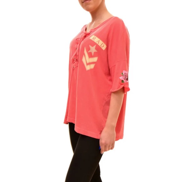 WILDFOX Womens Top Rad Maxwell Short Sleeves Red Size XS pink red lace up - Picture 4 of 16